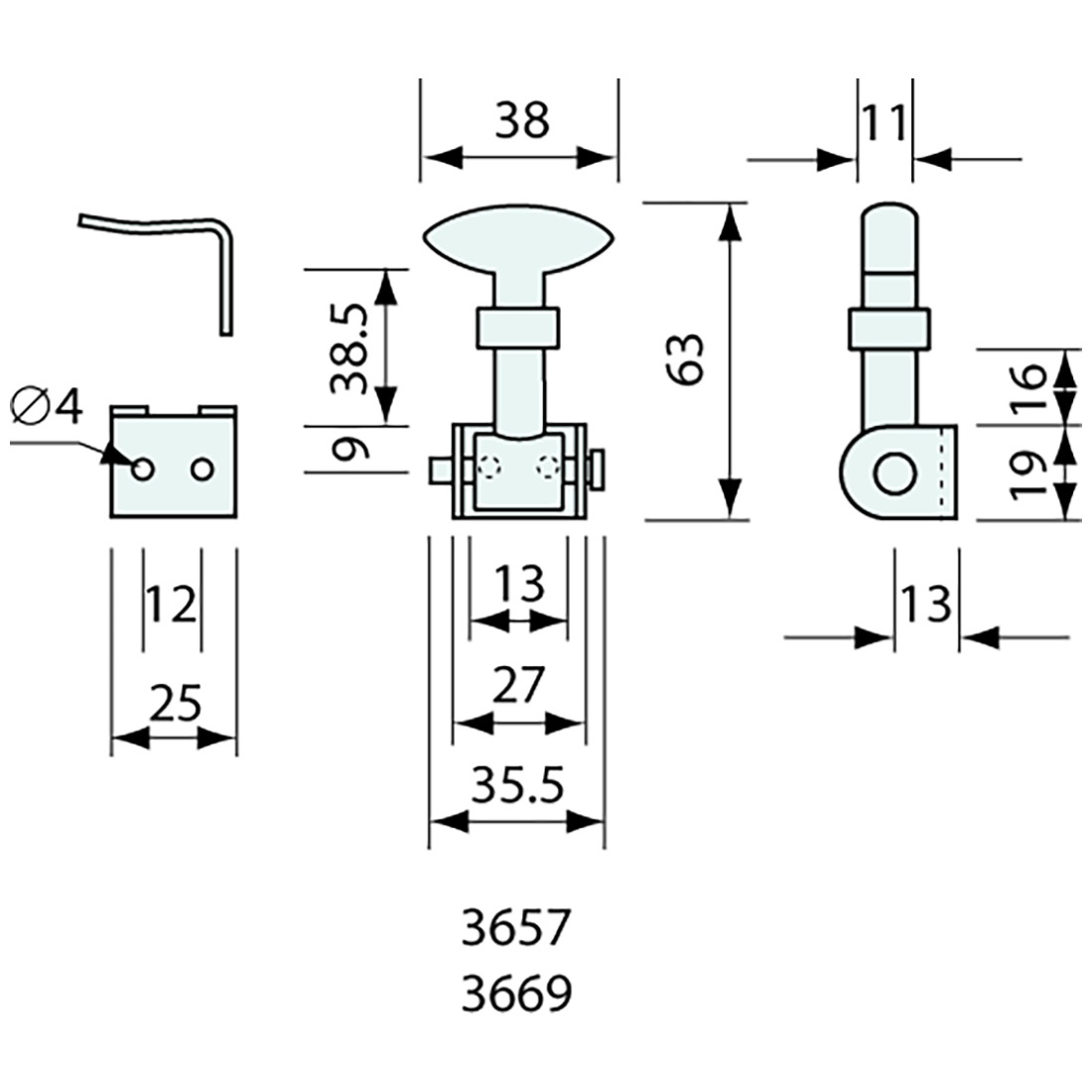 Hold Down Latch Stainless Steel and Black Rubber 56mm